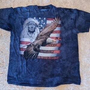 THE Mountain Native American Flag Patriotic Blue T- Shirt XXXL Cotton 3XL